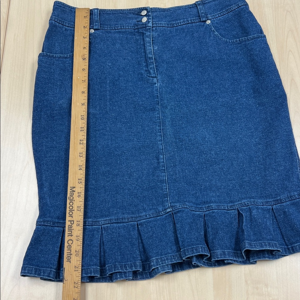 Y2k Ann Trinity Linen Blend High Waisted Blue Denim Skirt with Ruffle Hem 14 - Picture 2 of 8